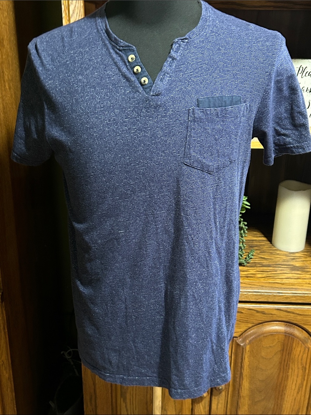Men's Short-Sleeve Navy Henley Pocket Tee
